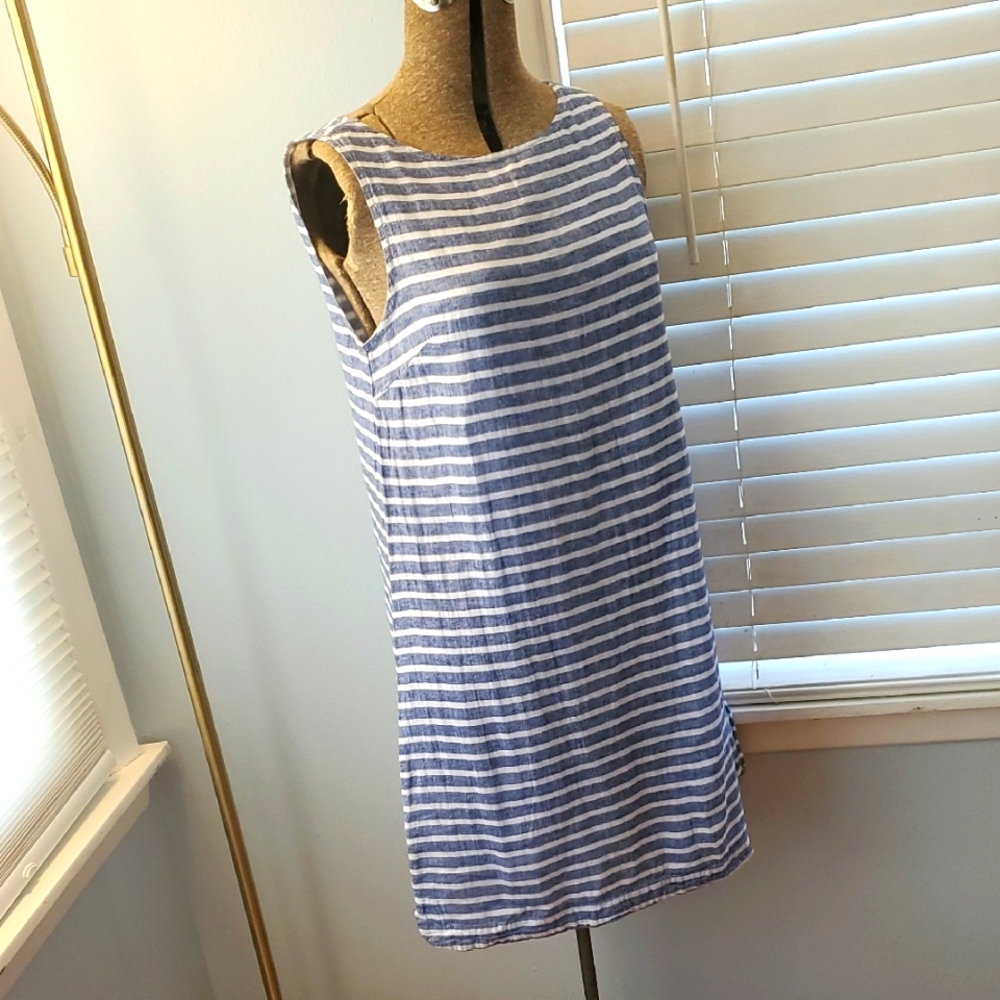 Blue and White Striped Sleeveless Dress